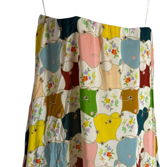 Alemais Everly Strapless Multicolor Quilt Print Whimsical Silk Maxi Gown Size 10 - Picture 8 of 14